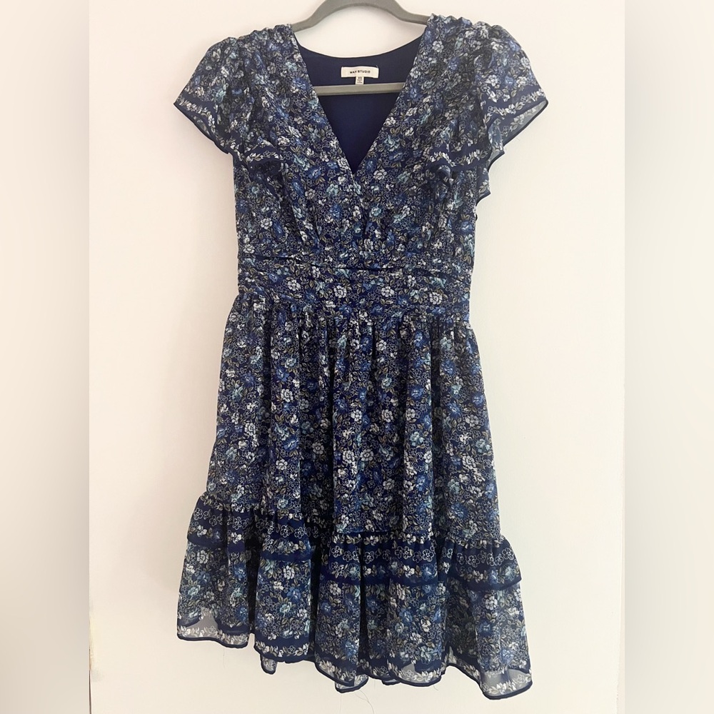Max Studio Navy Floral Mini Dress